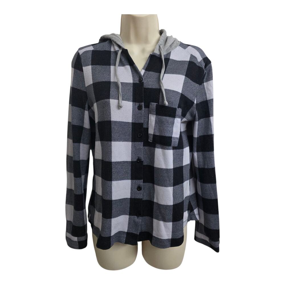 Retro Polly Esther Black and White Plaid Hoodie - Medium